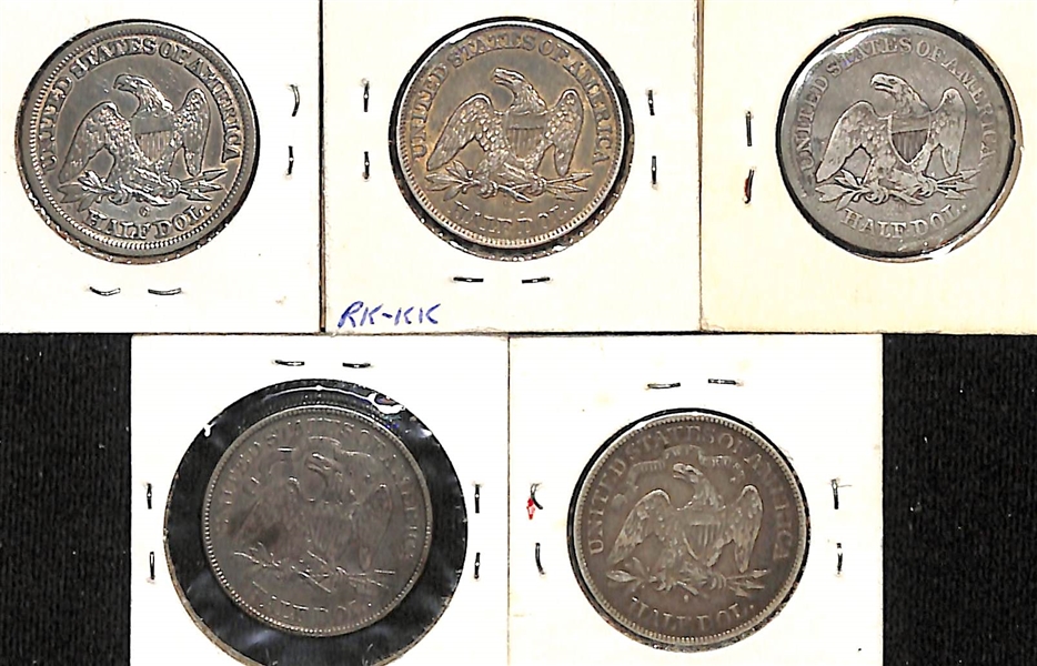 Lot of (5) Liberty Seated Half Dollars from 1845-O to 1877-S