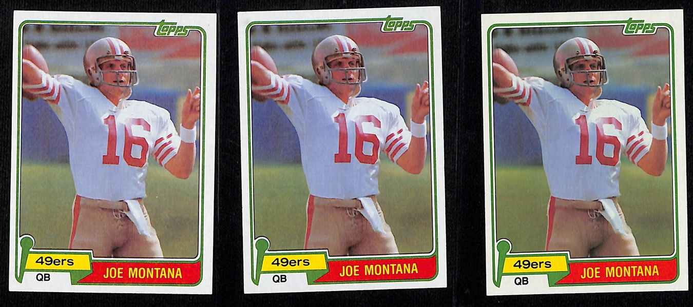 Lot of (3) 1981 Topps Joe Montana Rookie Cards
