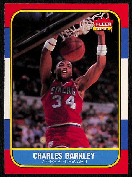 Lot of (8) 1986-87 Fleer Basketball Cards w. Charles Barkley, Isiah Thomas, Akeem Olajuwon, and Others