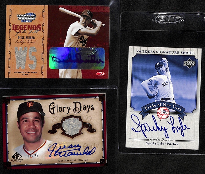 Lot of (50+) 1996-2013 Autographed Baseball Cards w. Snider, Marichal, Lyle, Rolen, Lee, and Others