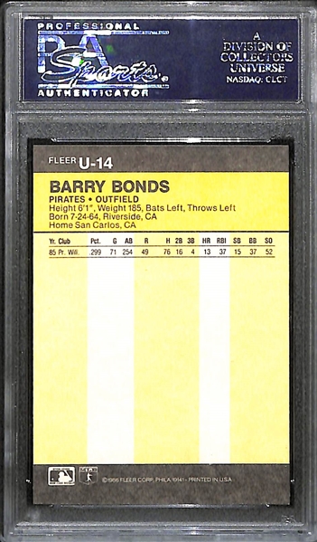 1986 Fleer Update Barry Bonds #U-14 Rookie Card PSA 10