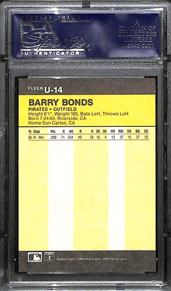 1986 Fleer Update Barry Bonds #U-14 Rookie Card PSA 10