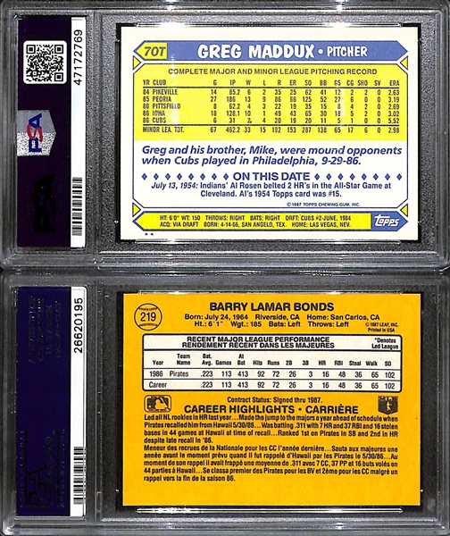 1987 Topps Traded Greg Maddux Rookie #70T (PSA 10) & 1987 Barry Bonds #219 (PSA 9)