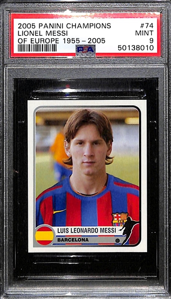 2005 Panini Champions of Europe Sticker Lionel Messi #74 (Barcelona) Graded PSA 9 Mint