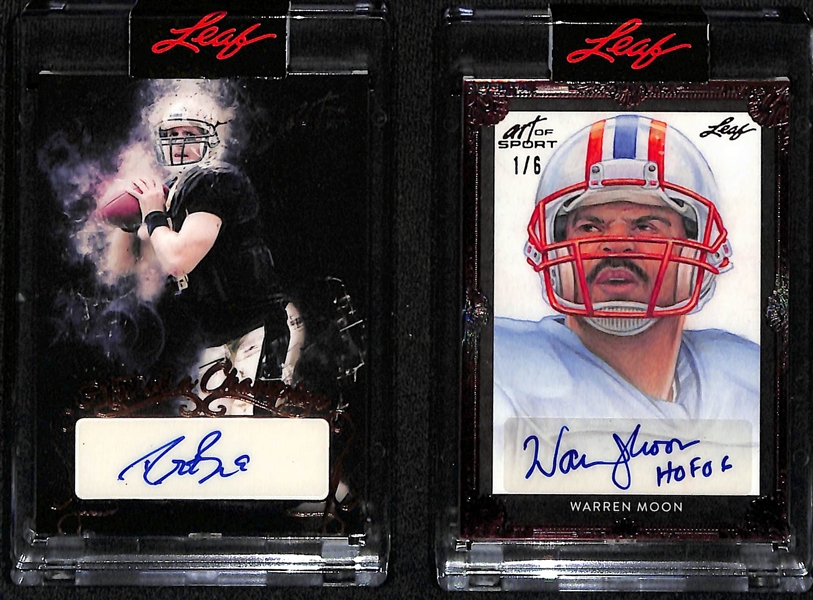 Lot of (2) 2021 Leaf Art of Sport Autographed Football Cards w. Drew Brees /15, and Warren Moon /6