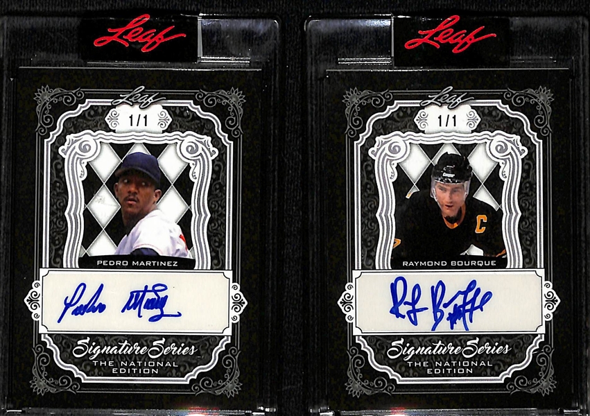 Lot of (2) 2021 Leaf Signature Series The National Edition Pedro Martinez and  Raymond Bourque Autographed Cards #d 1/1