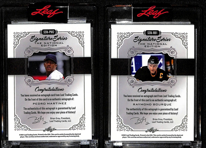 Lot of (2) 2021 Leaf Signature Series The National Edition Pedro Martinez and  Raymond Bourque Autographed Cards #d 1/1
