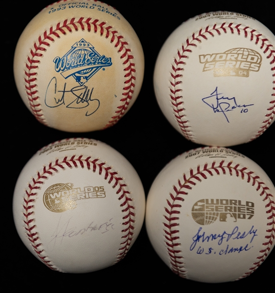 Lot of (6) Official World series Signed Baseballs w. Curt Schilling, Tony LaRussa, Johnny Pesky, and Others (JSA Auction Letter)