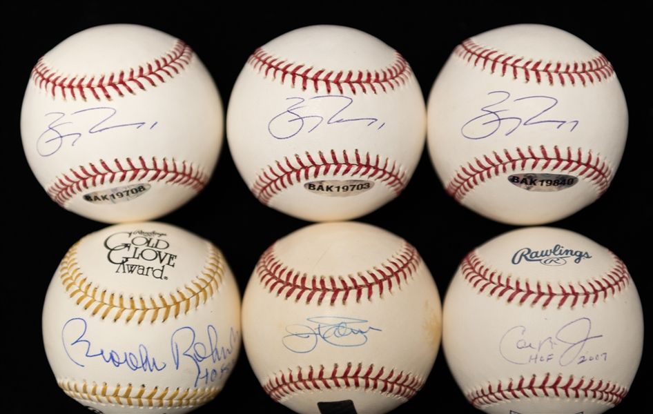 Lot of (6) Autographed Orioles Baseballs w. Cal Ripken Jr., B. Robinson, Jim Palmer and Others (JSA Auction letter)