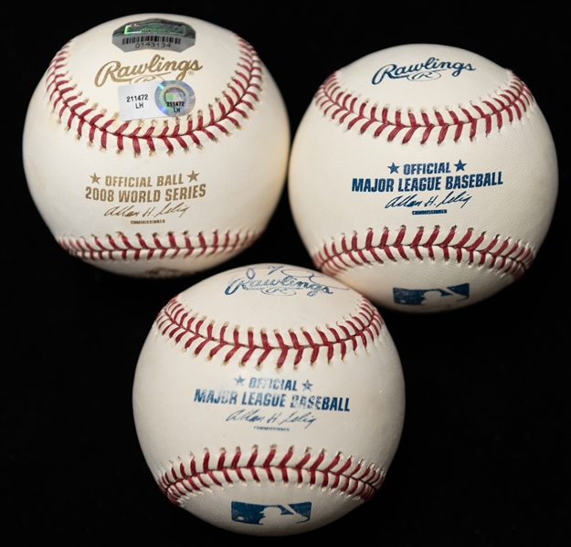 Lot of (3) Phillies Autographed Baseballs w. Cole Hamels, Chase Utley, and Jimmy Rollins (JSA Auction Letter)