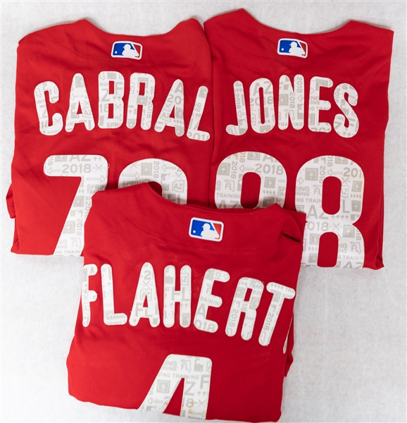 Lot of (3) Majestic Phillies Team Issued Spring Training Jerseys (MLB Cert)