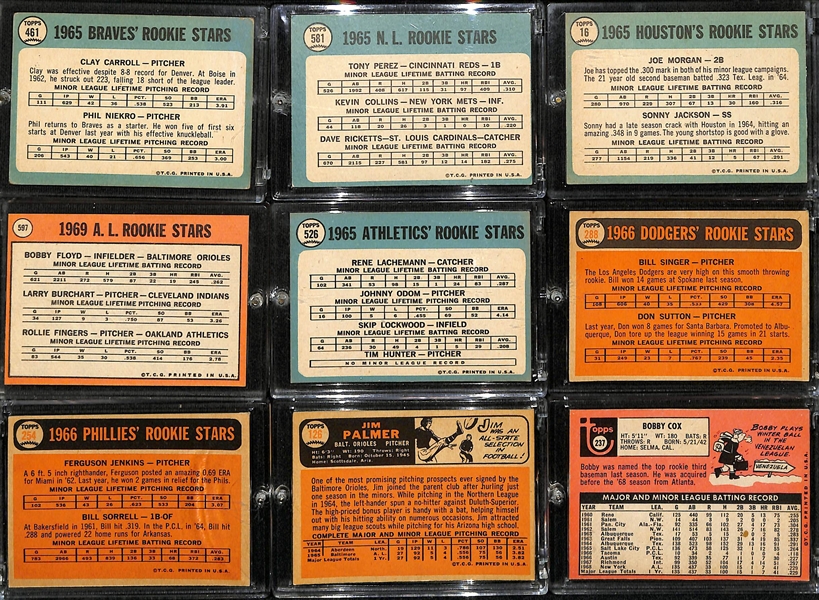 Lot of (9) 1960s Topps Rookies w. Neikro, Perez, Morgan, Fingers and Others.