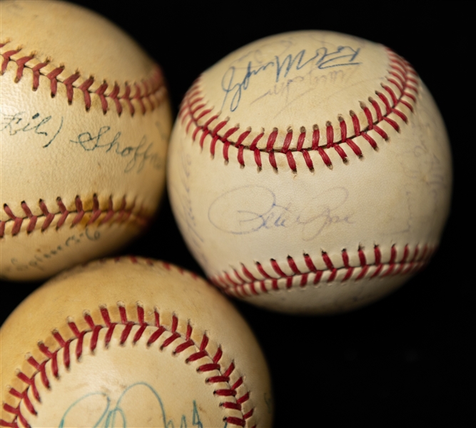 Lot of (5) Mostly Multi Signed Baseballs w. Reds Team Signed Ball w. Pete Rose, Tony Perez and Others (JSA Auction Letter)