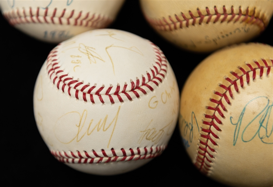 Lot of (5) Mostly Multi Signed Baseballs w. Reds Team Signed Ball w. Pete Rose, Tony Perez and Others (JSA Auction Letter)