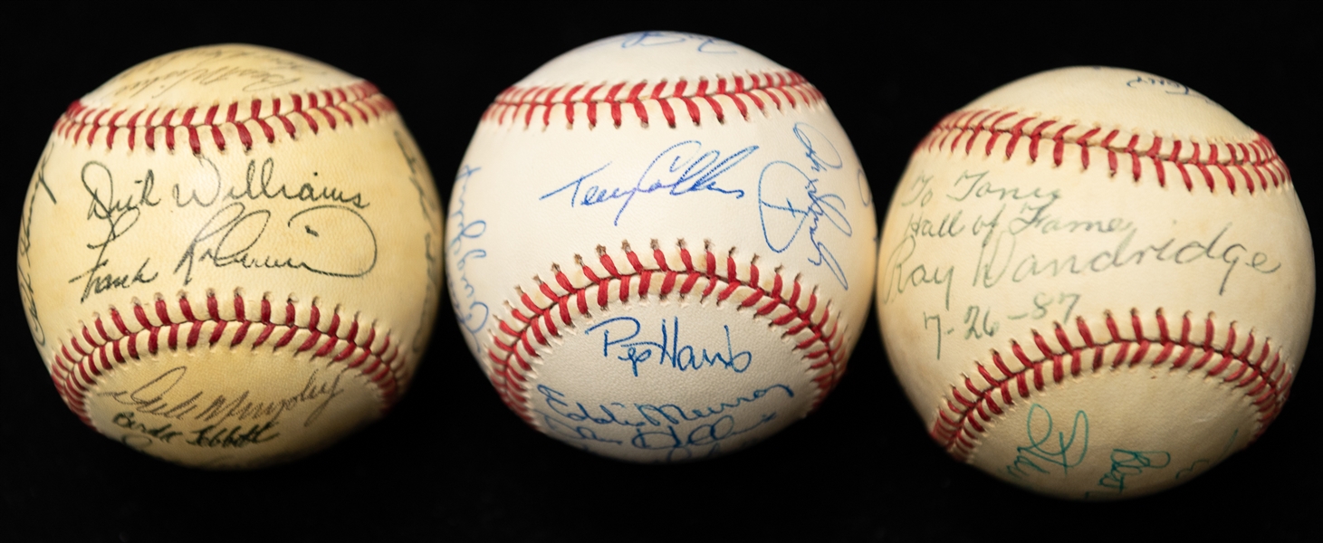 Lot of (3) HOF, Stars, and 1979 Angels Team Baseball Autographs w. Stan Musial, Torre, Kiner and Many Others (JSA Auction Letter)