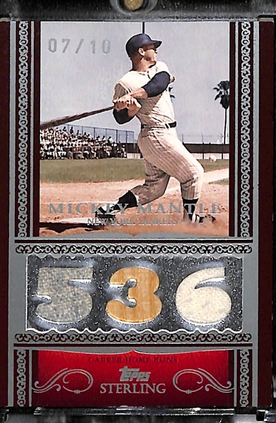 2007 Topps Sterling Mickey Mantle Triple Game-Used Jersey & Bat Relic Card (#7/10) - Premium Since #ed to His 7 Jersey Number