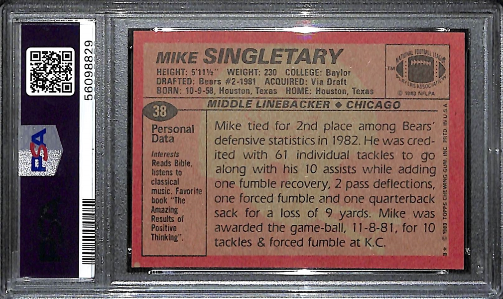 1983 Topps Mike Singletary Rookie Card Graded PSA 9 Mint