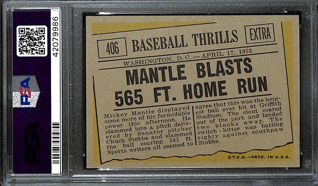 RARE PSA 10 GEM 1961 Topps Mickey Mantle Blasts 565 Ft. Home Run #406 (Graded PSA 10 GEM MINT) - Pop 4