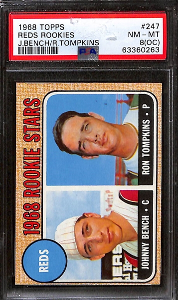 1968 Topps Reds Rookies #247 Johnny Bench Graded Rookie Card PSA 8(OC) NM-MT