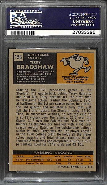 1971 Topps Terry Bradshaw Rookie Card #156 Graded PSA 5 EX