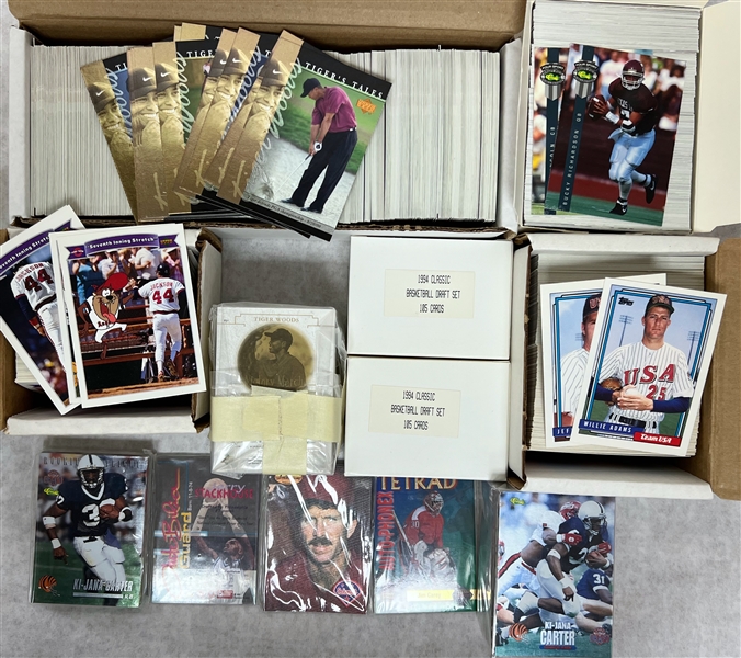 Huge Lot of Mixed Sports Sets w. 600+ 2001 Upper Deck Tiger Woods Tiger Tales Cards