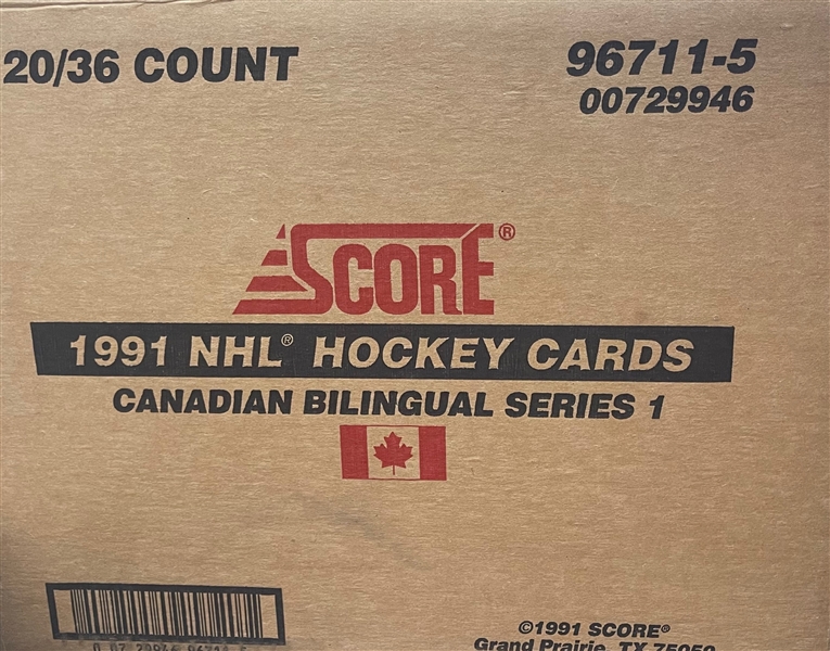1991 Score NHL Hockey (Canadian Bilingual Series 1) Sealed Case of 20 Sealed Hobby Boxes (36 Packs Per Box)