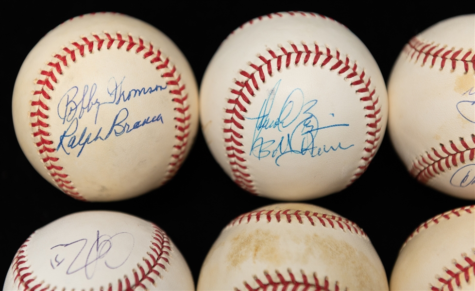 Lot of (8) Multi-Signed Autographed Baseballs w. Yogi/Dale Berra, Thompson/Branca, B.Robinson/Powell/Seivers and More (JSA Auction Letter)