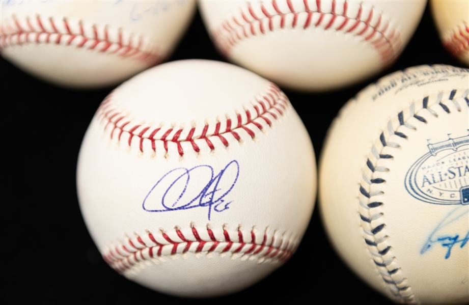 Lot of (5) Autographed Phillies Baseballs w. Utley, Howard, Rollins, Burrell, and Moyer (JSA Auction Letter)