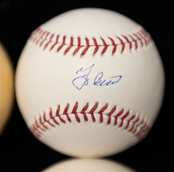 Lot of (4) HOF Catcher Autographed Baseballs w. Yogi Berra, (2) Gary Carter, and Ivan Rodriguez (JSA Auction Letter)