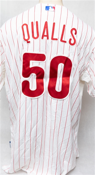Lot (3) Majestic Phillies Team Issued Jerseys w. Castro, Qualls, and Peneiro (MLB Cert.)