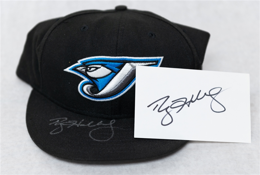 Roy Halladay Autographed Blue Jays Hat and Index Card (JSA Auction Letter)