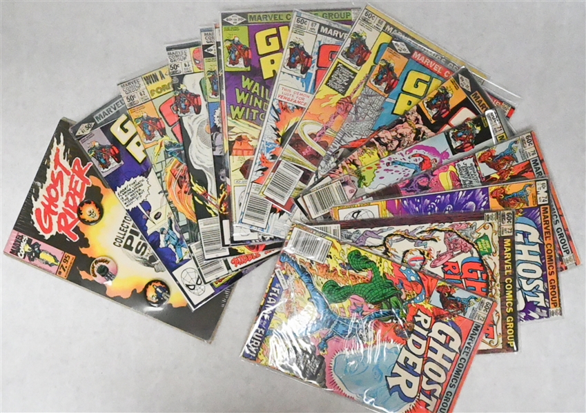 Lot of (15) Early 1980s Ghost Rider Comic Books Issues 61-74 & 76 w. Sealed Collectors Pin Set 