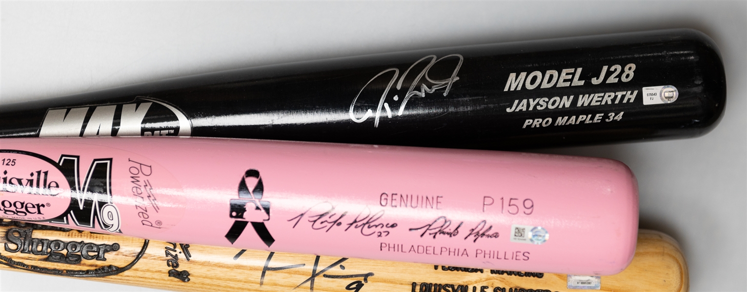 Lot of (3) Official MLB Player Autographed Bats w. Jayson Werth, Placido Polanco, and Juan Pierre (MLB Cert)