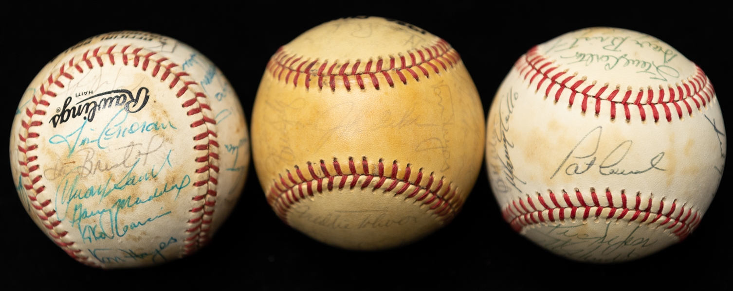 Lot of (3) Phillies Multi Autographed Baseballs w. Carlton, Rose, Daulton, and Many Others (JSA Auction Letter)
