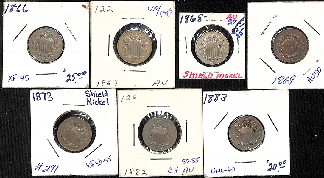 Lot of (7) Shield Nickels from 1866-1883