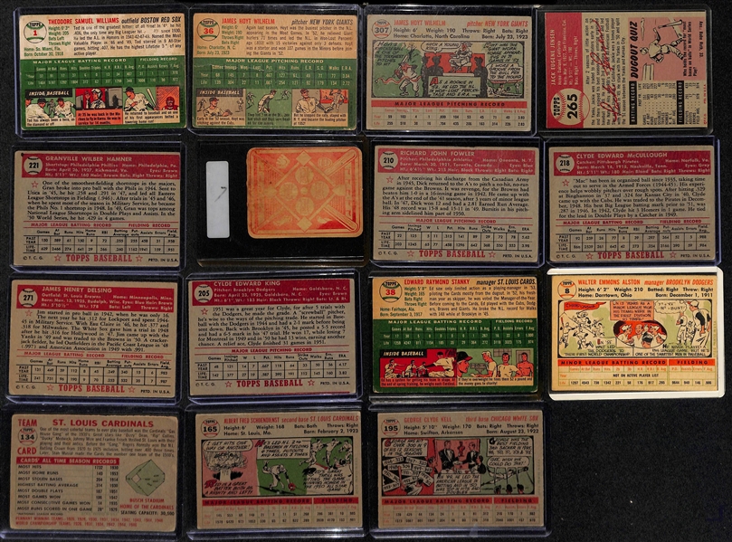 Lot of (15) Topps Cards from 1951-1956 w. 1954 Ted Williams #1