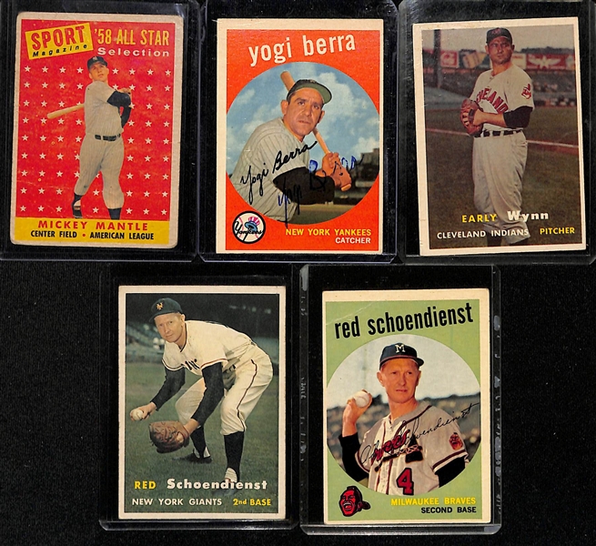 Lot of (24) Topps Baseball Cards from 1957-1959 w. 1958 Mantle AS