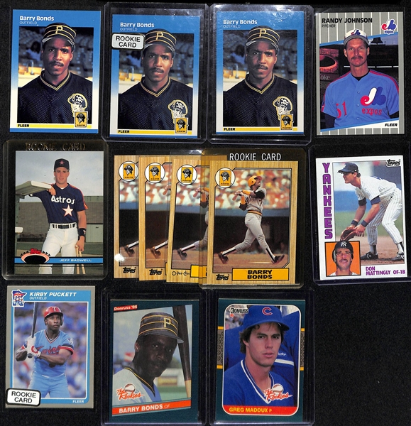 Lot of (50+) 1980s Rookie Cards w. Barry Bonds, R. Johnson, Puckett, Maddux, and Others