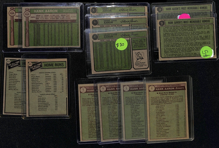 Lot of (13) Topps 1970s Hank Aaron Baseball Cards