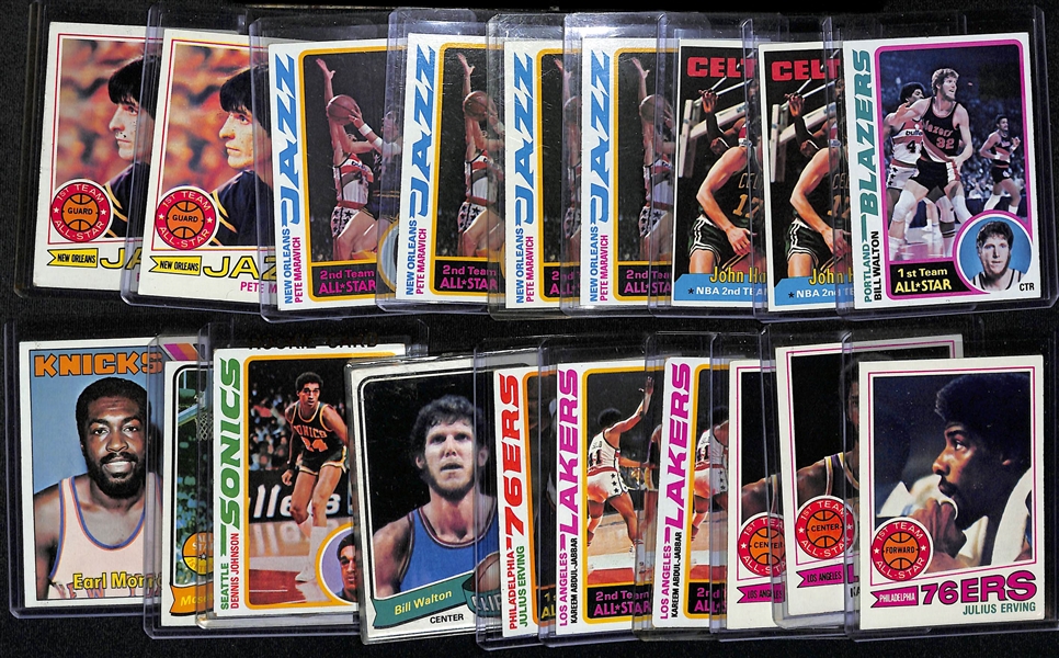 Lot of (9) Mostly 1970s Basketball Stars w. Maravich, Abdul-Jabbar, Erving and Others