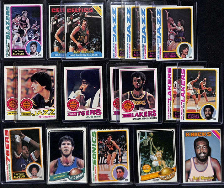 Lot of (9) Mostly 1970s Basketball Stars w. Maravich, Abdul-Jabbar, Erving and Others