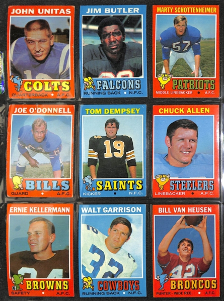  Lot of (220+) 1971 Topps Football Cards w. Bart Starr & Joe Namath