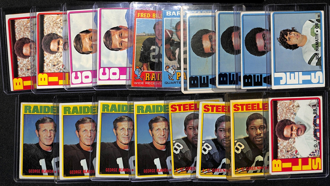 Lot of (18) Mostly 1972 Topps Football Cards w. Joe Namath, Gale Sayers, and Others