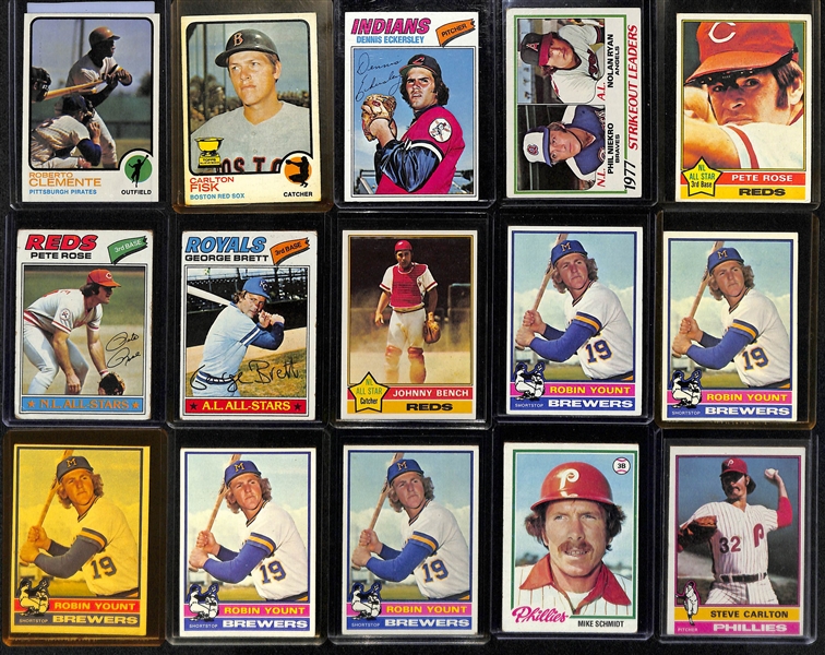 Huge Lot of (320+) Mostly 1970s Topps Baseball Cards w. 1973 Roberto Clemente