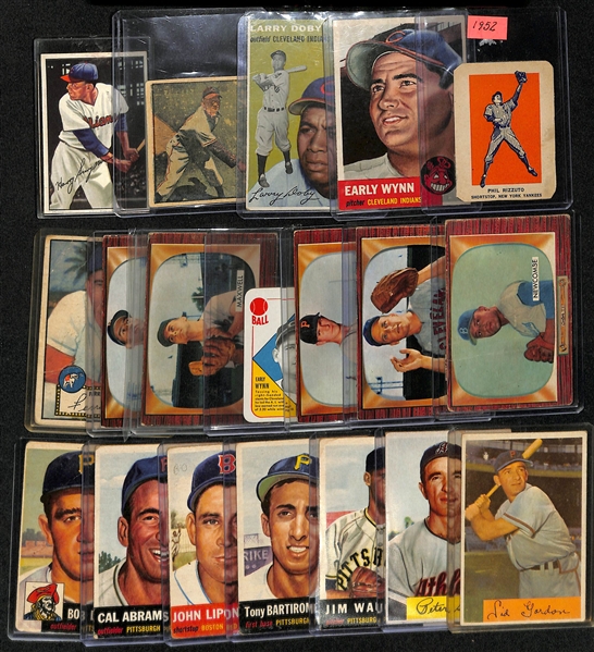 Lot of (19) 1950s Baseball Cards w. Rizzuto, Wynn, Doby and Others