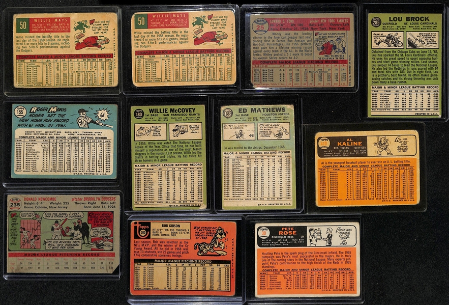 Lot of (24) Mostly 1950s and 60s Topps Baseball w. (2) 1959 Willie Mays (Poor Condition)