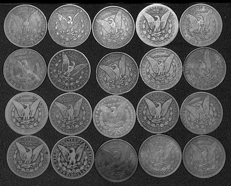 Lot of (20) Assorted Circulated Morgan Silver Dollars from 1879-1921