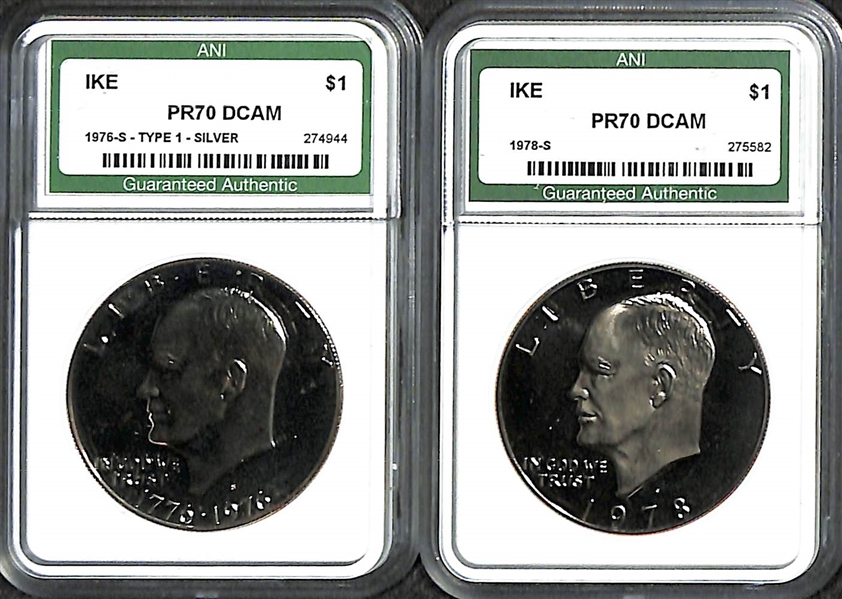 Lot of (25) US Coin Dollars w. (8) Graded Examples w. 1976-S Ike Type 1 PR70 DCAM & 1978-S Ike PR70 DCAM