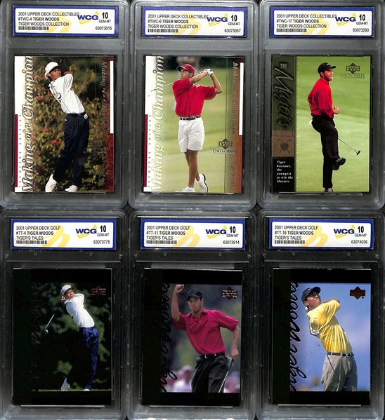 Lot of (350+) 2001 Upper Deck Tiger Woods Cards w. Tigers Tales, (14) Graded Cards and More