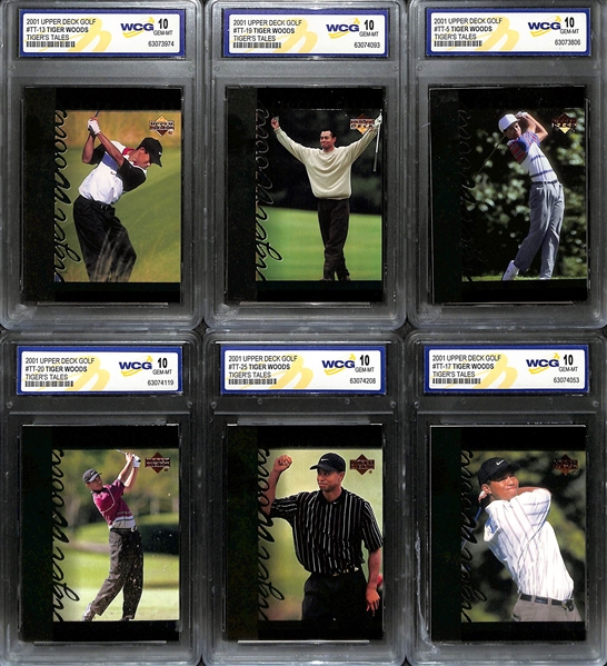 Lot of (350+) 2001 Upper Deck Tiger Woods Cards w. Tigers Tales, (14) Graded Cards and More